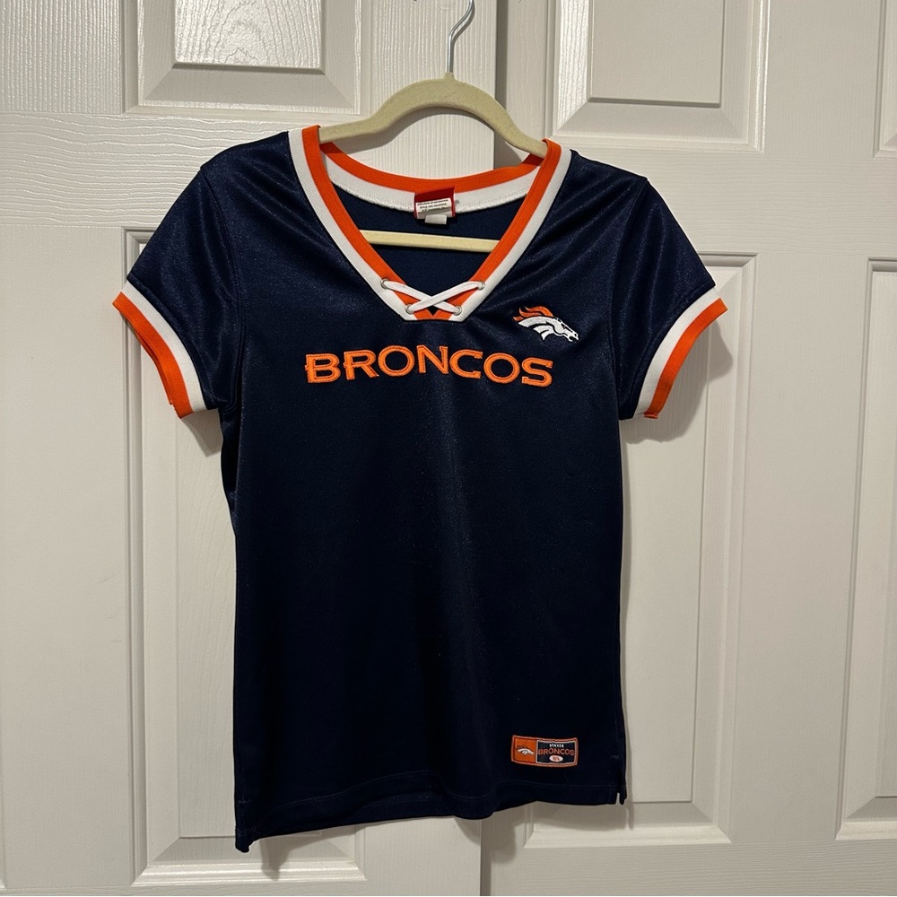 NFL for Her Broncos Lace Jersey Shirt Size L Y2K Style Vintage Style Football